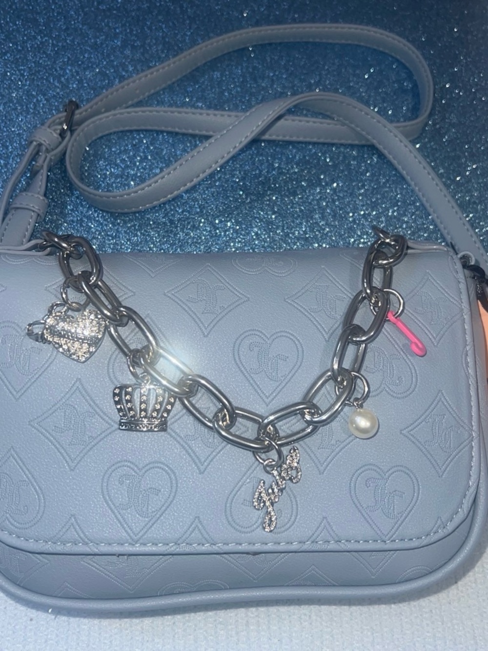 Juicy Couture Light Blue Crossbody Bag with Charm Chain